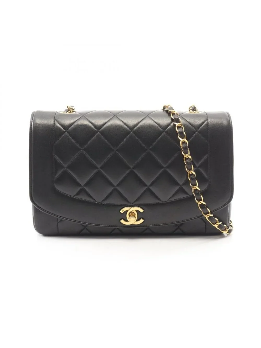 Chanel Shoulder Bag Quilted Diana Flap Black Lambskin Chain